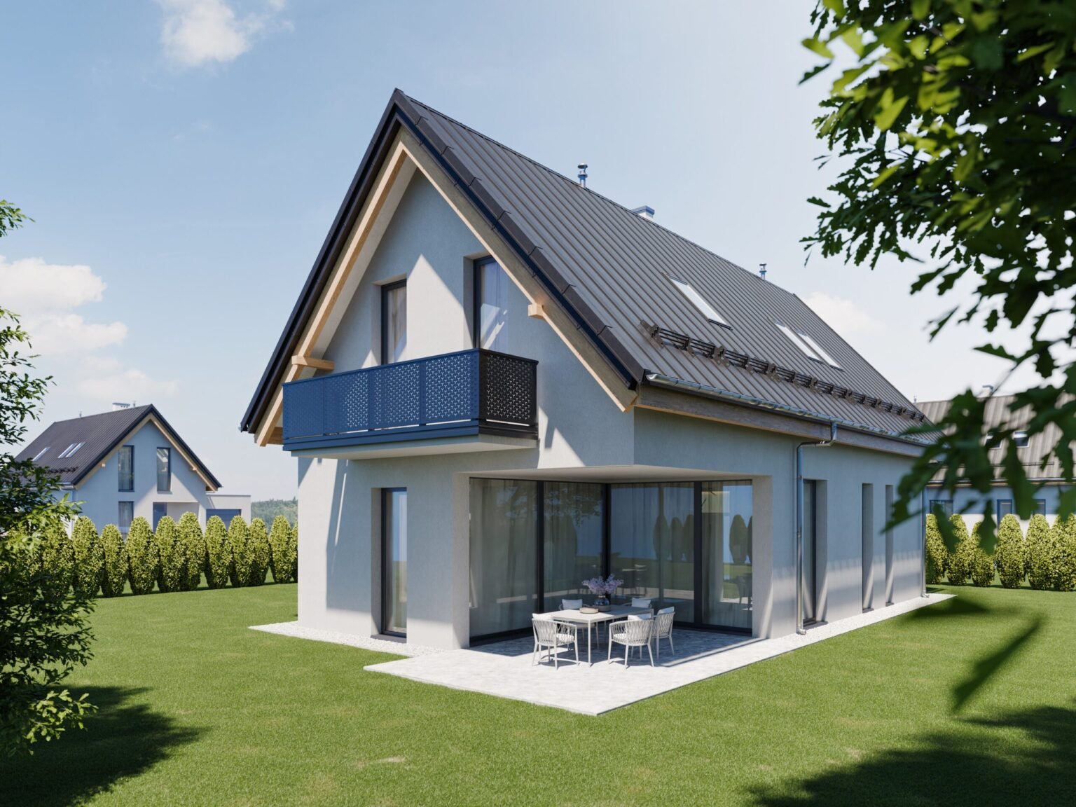 taifun alu lochblech balkongelaender mit feiner perforierung minimal triangel hausansicht