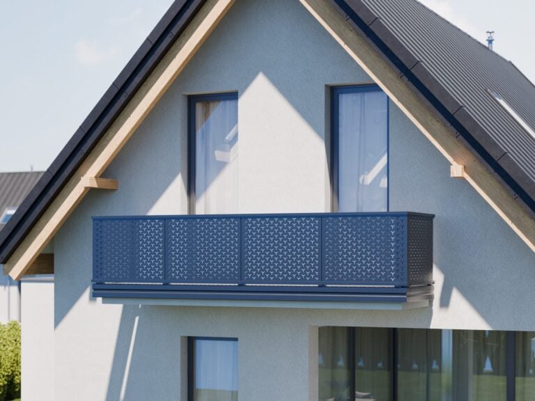 taifun alu lochblech blau balkongelaender mit feiner perforierung minimal triangel
