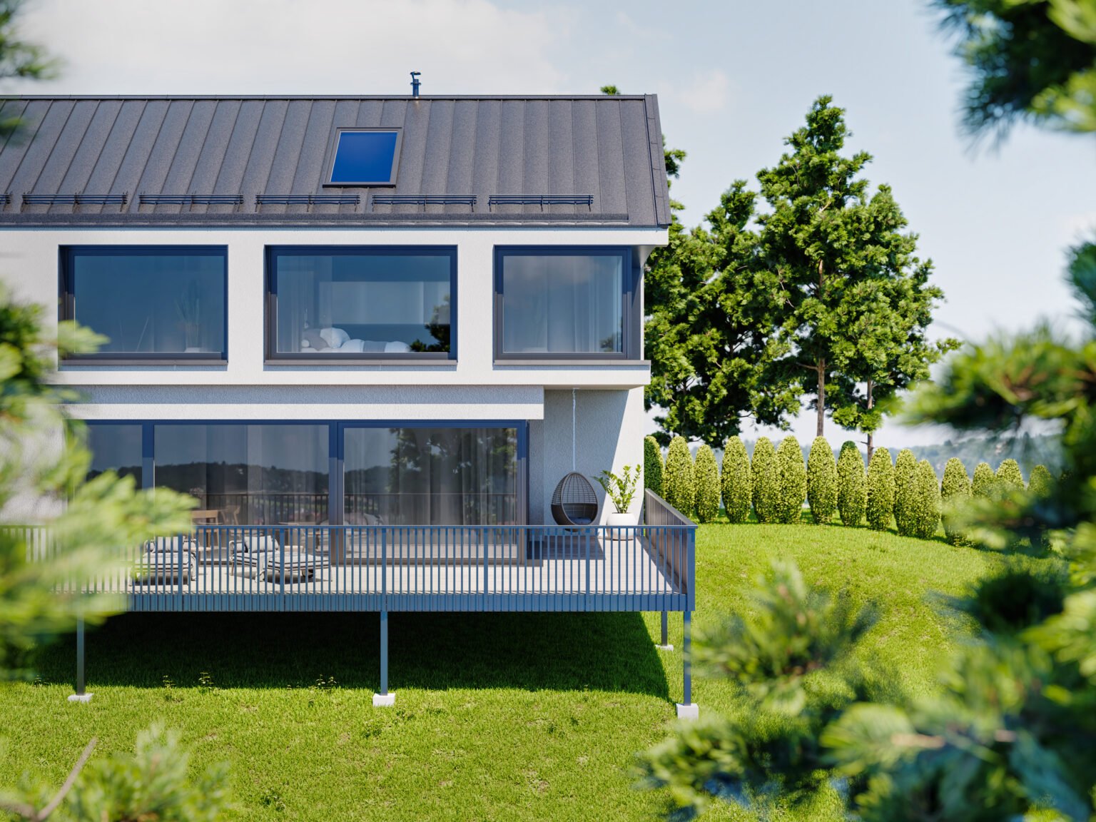 Anbaubalkon mit durchgehenden Sprossen als Balkonblende